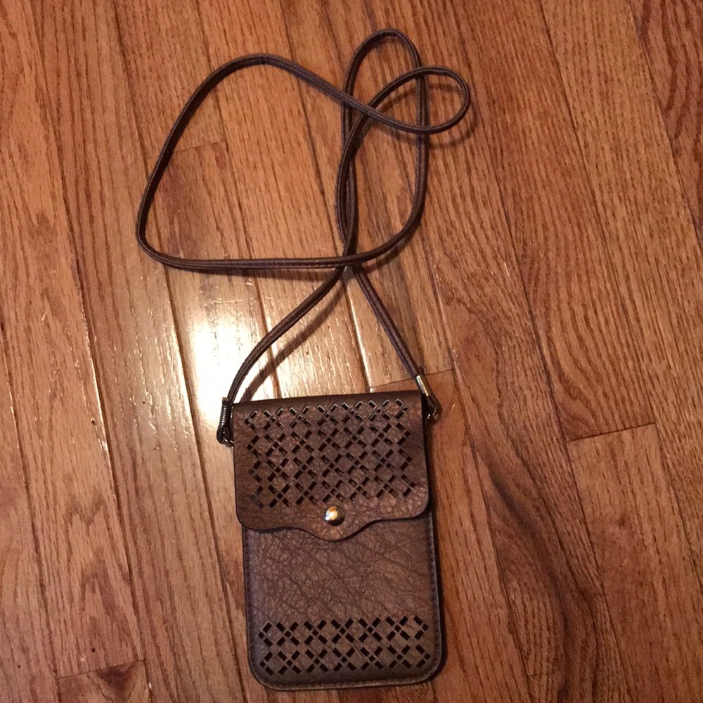 Bronze phone holder cross body purse